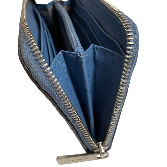 Michael Kors Bedford Denim Blue / Silver Python Leather Zip Around Wallet - Picture 11 of 12